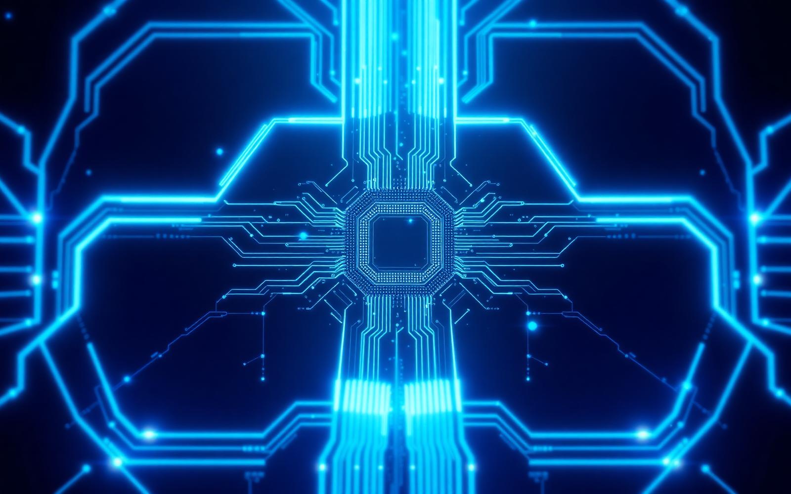 Circuit board with glowing pathways